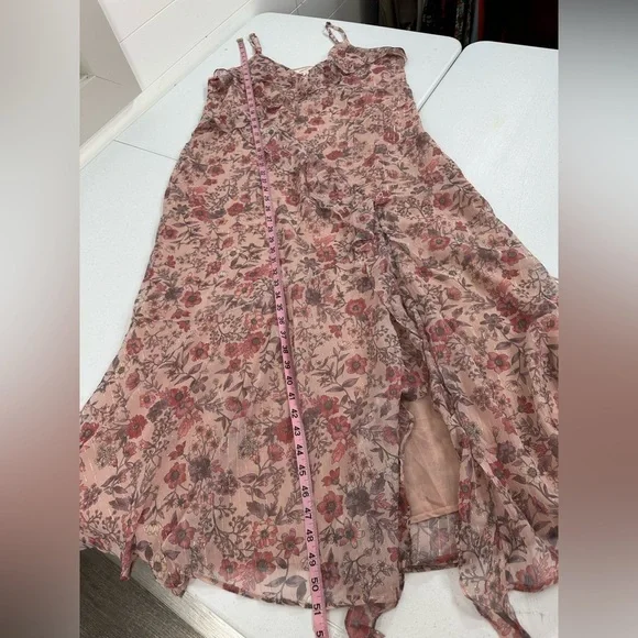 NWT Lucky Brand Women's Ruffled Chiffon Lurex Floral Midi Slip Dress Rose - Picture 10 of 16